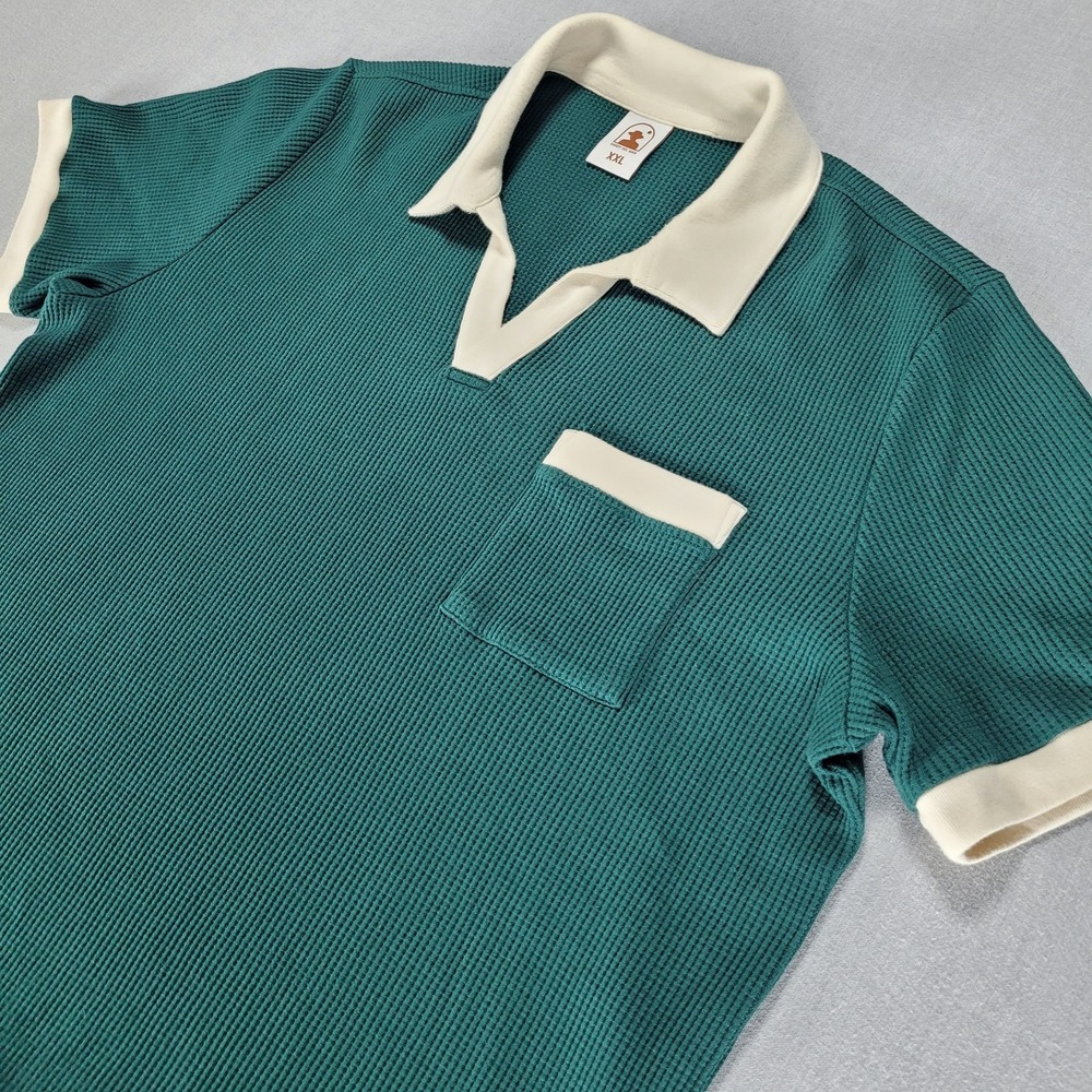 Dandy Del Mar Waffle Knit Polo Shirt Men's XXL Green Stretch Pocket Preppy
